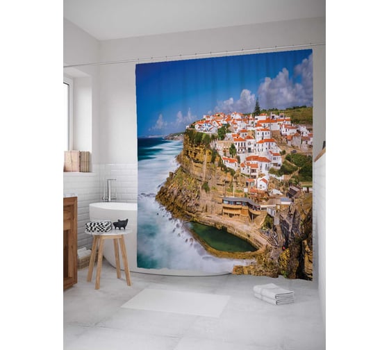 Штора (занавеска) для ванной JoyArty "Жизнь над пропастью" из сатена, 180х200 см с крючками, sc_14435 1