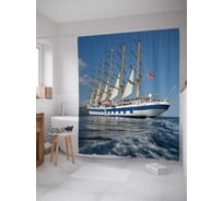 Штора (занавеска) для ванной JoyArty "Фрегат в пути" из сатена, 180х200 см с крючками, sc_1439