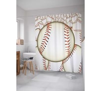 Штора (занавеска) для ванной JoyArty "Бейсбольные мячи" из сатена, 180х200 см с крючками, sc_17293