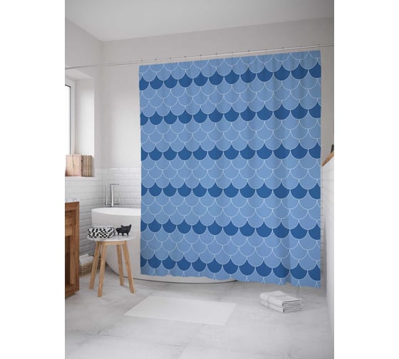 Штора (занавеска) для ванной JoyArty "Решительные волны" из сатена, 180х200 см с крючками, sc_14398 1