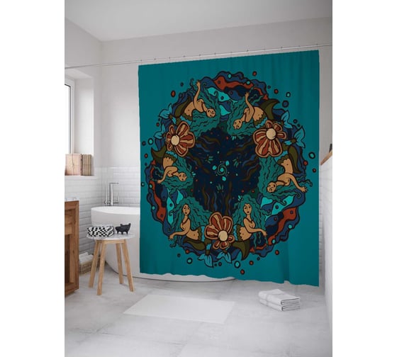 Штора (занавеска) для ванной JoyArty "Вихрь русалок" из сатена, 180х200 см с крючками, sc_13870 1