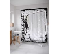Штора (занавеска) для ванной JoyArty "Внимательный бейсболист" из сатена, 180х200 см с крючками, sc_17302