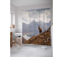 Штора (занавеска) для ванной JoyArty "Олень в горах" из сатена, 180х200 см с крючками, sc_15537