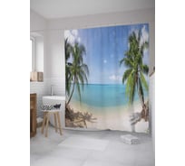 Штора (занавеска) для ванной JoyArty "Проход к морю у пальм" из сатена, 180х200 см с крючками, sc_10054