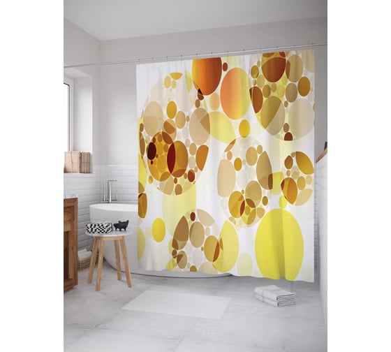 Штора (занавеска) для ванной JoyArty "Иллюзии с кругами" из сатена, 180х200 см с крючками, sc_17169 1
