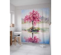 Штора (занавеска) для ванной JoyArty "Вишня в отражении" из сатена, 180х200 см с крючками, sc_15146