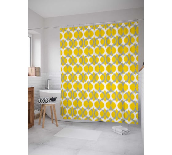 Штора (занавеска) для ванной JoyArty "Солнечные кольца" из сатена, 180х200 см с крючками, sc_14346 1