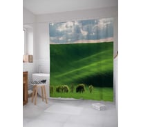 Штора (занавеска) для ванной JoyArty "Волнистый луг" из сатена, 180х200 см с крючками, sc_18056