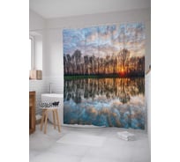 Штора (занавеска) для ванной JoyArty "Река в лесном укрытии" из сатена, 180х200 см с крючками, sc_15157