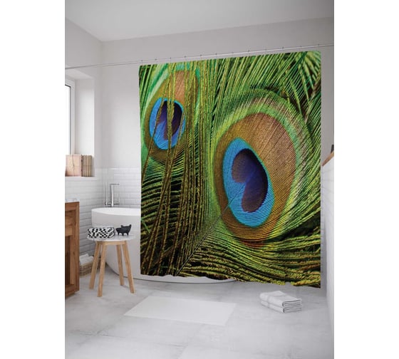 Штора (занавеска) для ванной JoyArty "Фантазия с перьями" из сатена, 180х200 см с крючками, sc_17191 1