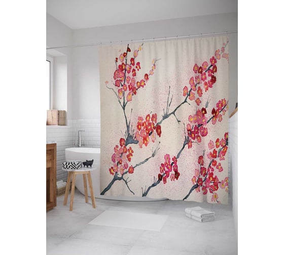 Штора (занавеска) для ванной JoyArty "Цветочная прелесть" из сатена, 180х200 см с крючками, sc_17421 1