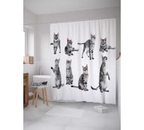 Штора (занавеска) для ванной JoyArty "Разыгравшийся кот" из сатена, 180х200 см с крючками, sc_15574