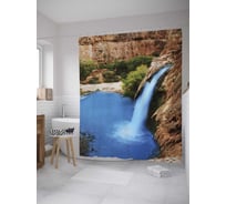 Штора (занавеска) для ванной JoyArty "Тонкий водопад в каньоне" из сатена, 180х200 см с крючками, sc_10100