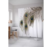 Штора (занавеска) для ванной JoyArty "Воображаемые перья" из сатена, 180х200 см с крючками, sc_17192