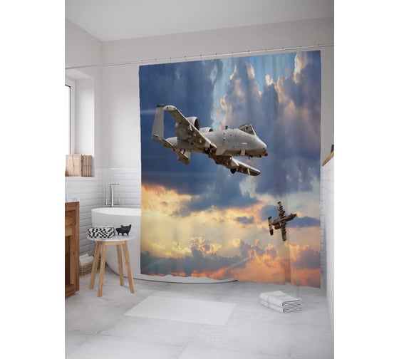 Штора (занавеска) для ванной JoyArty "Храбрые пилоты" из сатена, 180х200 см с крючками, sc_15623 1
