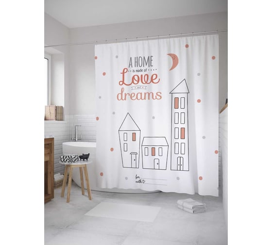 Штора (занавеска) для ванной JoyArty "Любовь и мечты" из сатена, 180х200 см с крючками, sc_11093 1