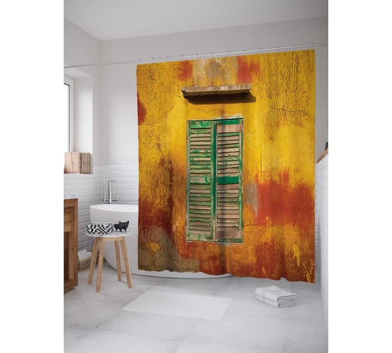 Штора (занавеска) для ванной JoyArty "Окно в пламя" из сатена, 180х200 см с крючками, sc_18010 1