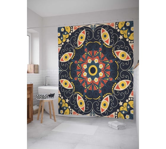 Штора (занавеска) для ванной JoyArty "В круге взглядов" из сатена, 180х200 см с крючками, sc_11136 1