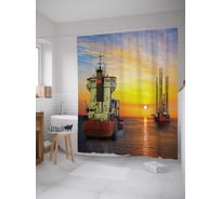 Штора (занавеска) для ванной JoyArty "Массивные корабли" из сатена, 180х200 см с крючками, sc_17827