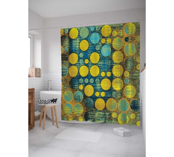 Штора (занавеска) для ванной JoyArty "Ретро узоры с кругами и точками" из сатена, 180х200 см с крючками, sc_17167 1