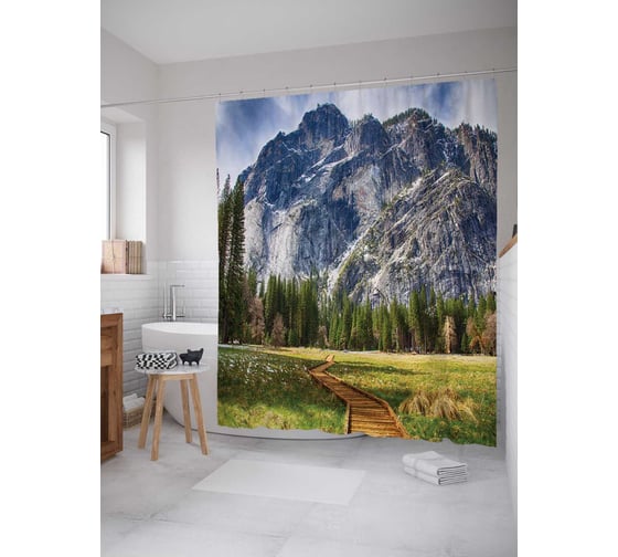 Штора (занавеска) для ванной JoyArty "Дорога к горе" из сатена, 180х200 см с крючками, sc_19017 1