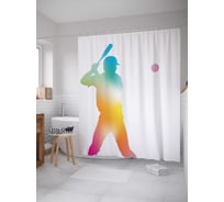 Штора (занавеска) для ванной JoyArty "Радужный силуэт бейсболиста" из сатена, 180х200 см с крючками, sc_17300