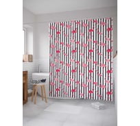 Штора (занавеска) для ванной JoyArty "Смелые фламинго" из сатена, 180х200 см с крючками, sc_17946