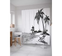 Штора (занавеска) для ванной JoyArty "Забытый на пляже лежак" из сатена, 180х200 см с крючками, sc_17725