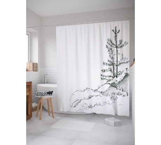 Штора (занавеска) для ванной JoyArty "Холмовой склон" из сатена, 180х200 см с крючками, sc_17733 1