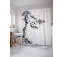 Штора (занавеска) для ванной JoyArty "Холмовое дерево" из сатена, 180х200 см с крючками, sc_14929