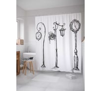 Штора (занавеска) для ванной JoyArty "Уличные часы" из сатена, 180х200 см с крючками, sc_17364