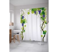 Штора (занавеска) для ванной JoyArty "Виноградное украшение" из сатена, 180х200 см с крючками, sc_21589