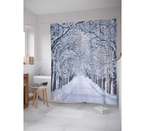 Штора (занавеска) для ванной JoyArty "Зимняя аллея" из сатена, 180х200 см с крючками, sc_21459