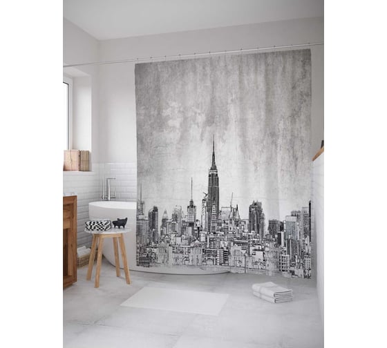 Штора (занавеска) для ванной JoyArty "Растущие небоскребы" из сатена, 180х200 см с крючками, sc_17718 1