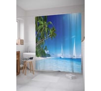 Штора (занавеска) для ванной JoyArty "Белые парусники" из сатена, 180х200 см с крючками, sc_11686