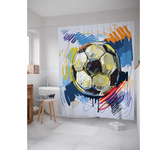 Штора (занавеска) для ванной JoyArty "Мяч в красках" из сатена, 180х200 см с крючками, sc_17308 1