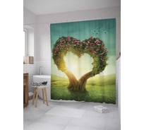 Штора (занавеска) для ванной JoyArty "Дерево любви" из сатена, 180х200 см с крючками, sc_11742