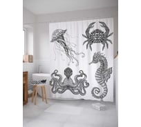 Штора (занавеска) для ванной JoyArty "Фантазийный океан" из сатена, 180х200 см с крючками, sc_17728