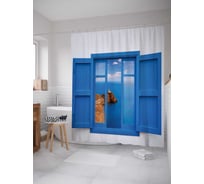 Штора (занавеска) для ванной JoyArty "Окно к маяку" из сатена, 180х200 см с крючками, sc_11845