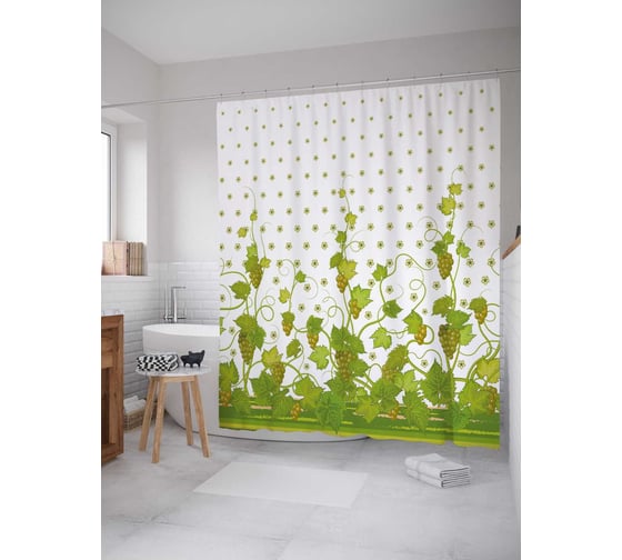 Штора (занавеска) для ванной JoyArty "Обилие винограда" из сатена, 180х200 см с крючками, sc_21600 1