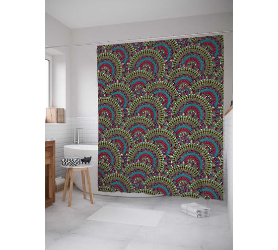 Штора (занавеска) для ванной JoyArty "Загадочные окружности" из сатена, 180х200 см с крючками, sc_12302 1