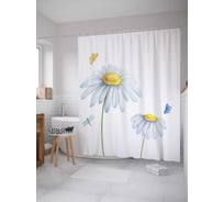 Штора (занавеска) для ванной JoyArty "Ромашки и стрекоза" из сатена, 180х200 см с крючками, sc_18368