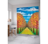 Штора (занавеска) для ванной JoyArty "Яблоневая аллея" из сатена, 180х200 см с крючками, sc_13445
