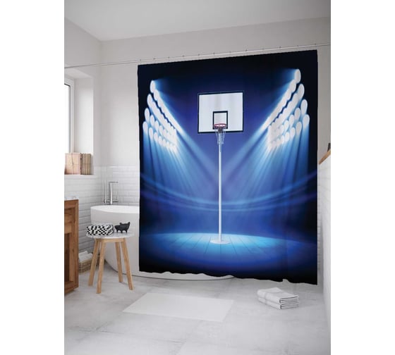 Штора (занавеска) для ванной JoyArty "Баскетбольное кольцо" из сатена, 180х200 см с крючками, sc_11476 1