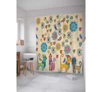 Штора (занавеска) для ванной JoyArty "Кошки и птички" из сатена, 180х200 см с крючками, sc_1185