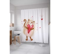 Штора (занавеска) для ванной JoyArty "Мурлыкающий любимец" из сатена, 180х200 см с крючками, sc_11747