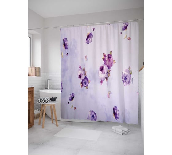 Штора (занавеска) для ванной JoyArty "Плывущие цветы" из сатена, 180х200 см с крючками, sc_14764 1