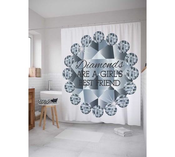 Штора (занавеска) для ванной JoyArty "Лучшие друзья девушек" из сатена, 180х200 см с крючками, sc_17397 1