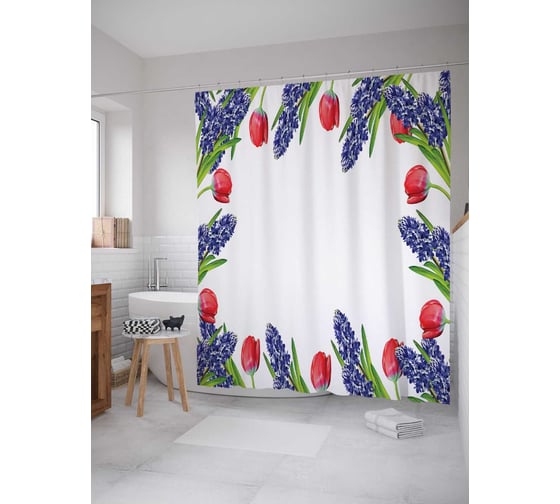 Штора (занавеска) для ванной JoyArty "Представь весну" из сатена, 180х200 см с крючками, sc_17748 1