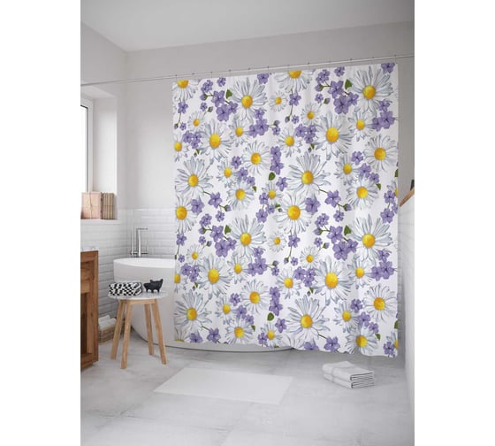 Штора (занавеска) для ванной JoyArty "Цветочный узор" из сатена, 180х200 см с крючками, sc_18370 1